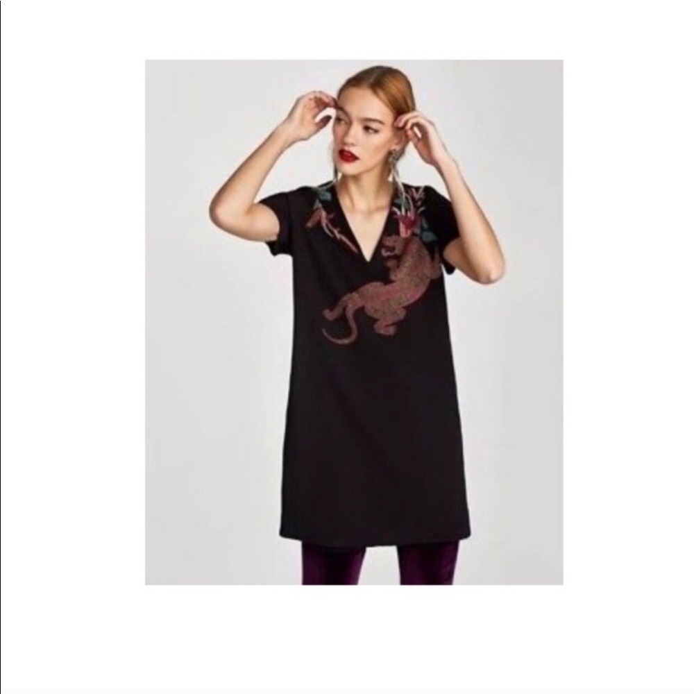 Zara Black Panther Short Sleeve Dress